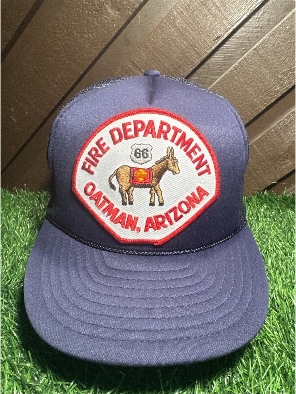 VTG NWOT 80s Oatman Fire Department Route 66 Trucker Hat Navy Blue Burro Donkey